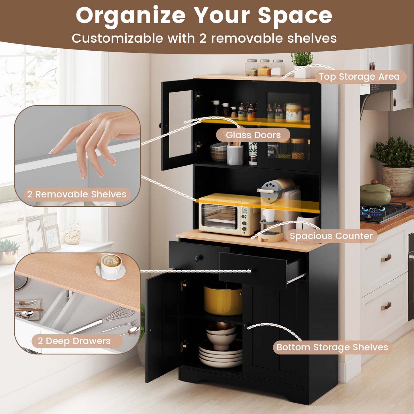 Pantry Cabinet, 2 Removable Shelves, Black Sideboards Cabinets & Buffets at Gallery Canada
