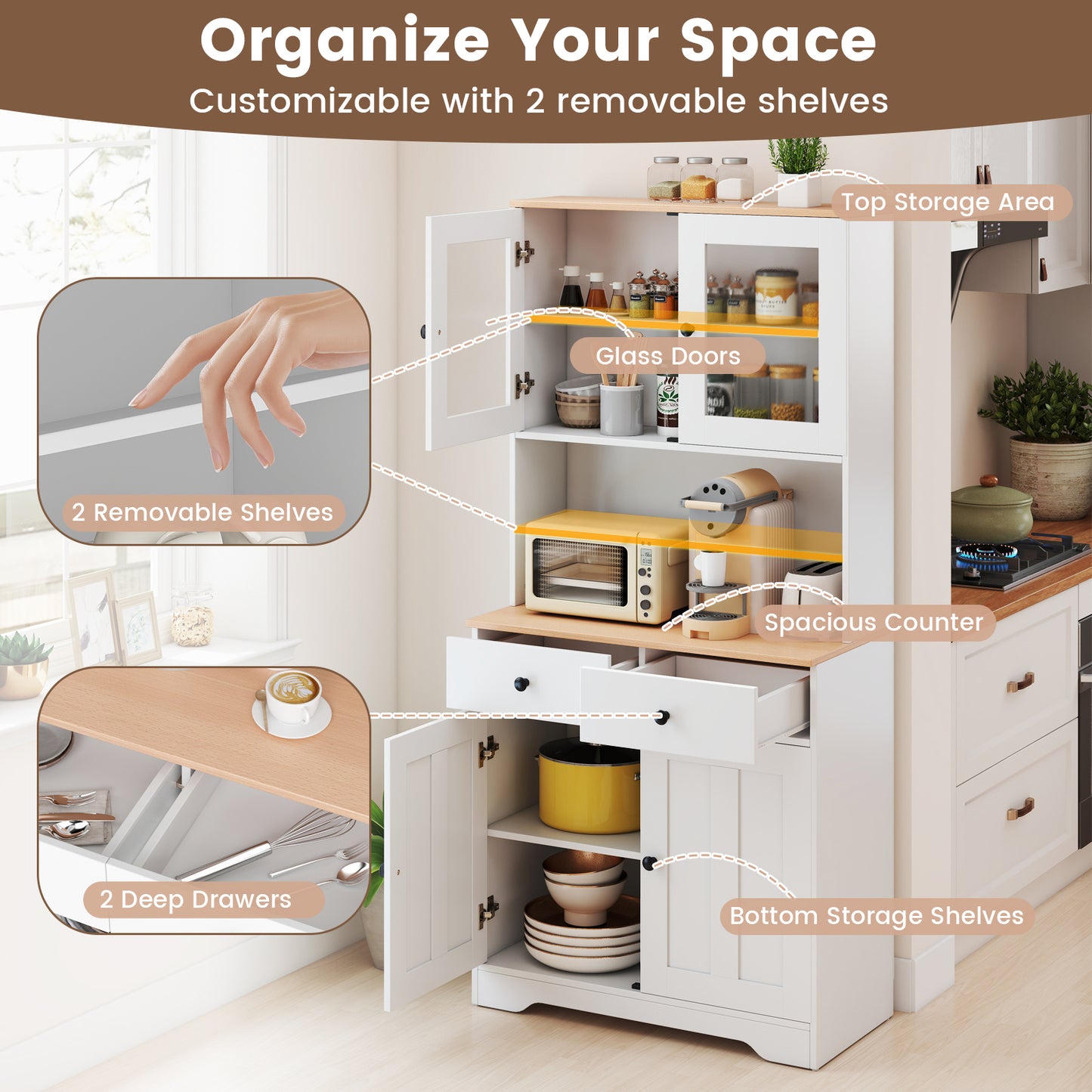 Pantry Cabinet With 2 Removable Shelves, White Sideboards Cabinets & Buffets at Gallery Canada