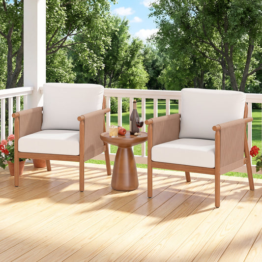 Acacia Wood Chair Set, 2 Pieces, With Rope Armrests And Cushions, White Patio Dining Chairs White at Gallery Canada