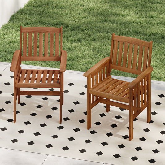 Patio Chairs Set of 2 Outdoor Solid Wood Chairs with Slatted Seat and Inclined Backrest, Natural Patio Dining Chairs Natural at Gallery Canada