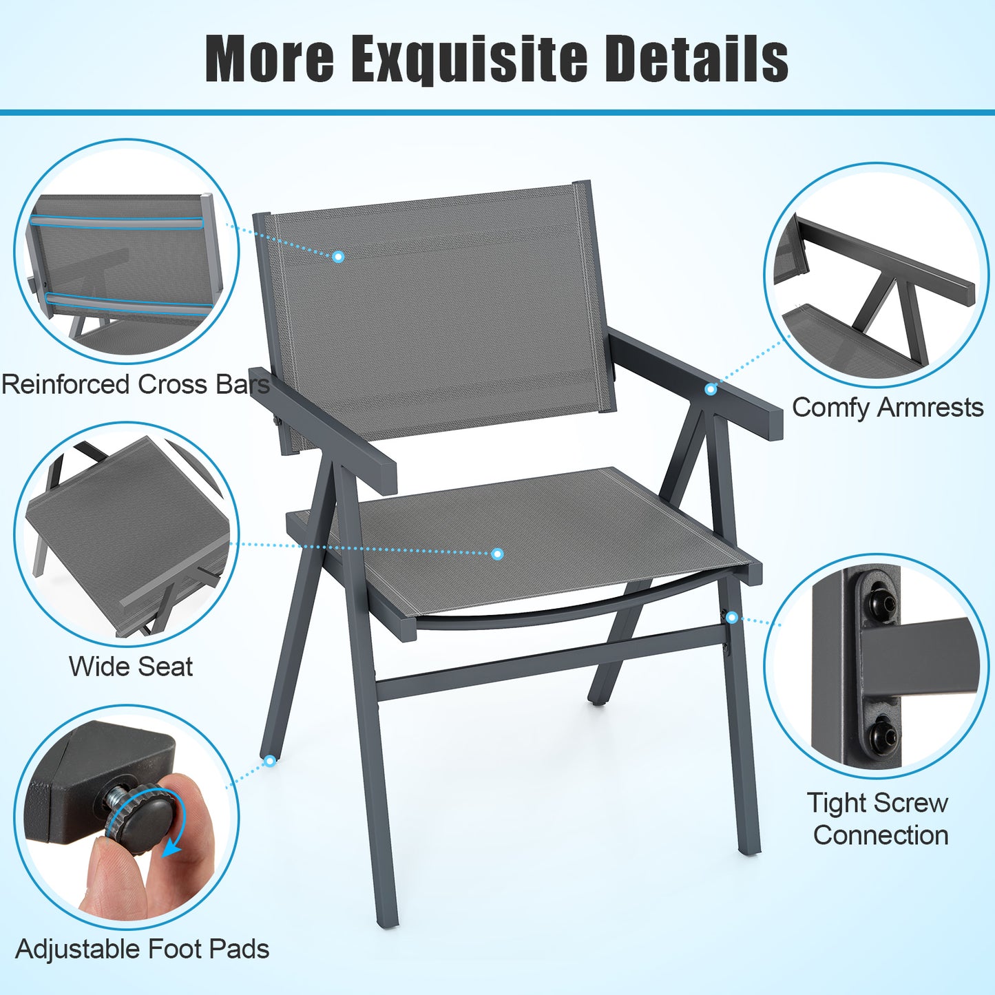 Patio Chairs Set of 2 Outdoor Dining Chair with Breathable Fabric Seat-Set of 2, Gray Beach & Lawn Chairs at Gallery Canada