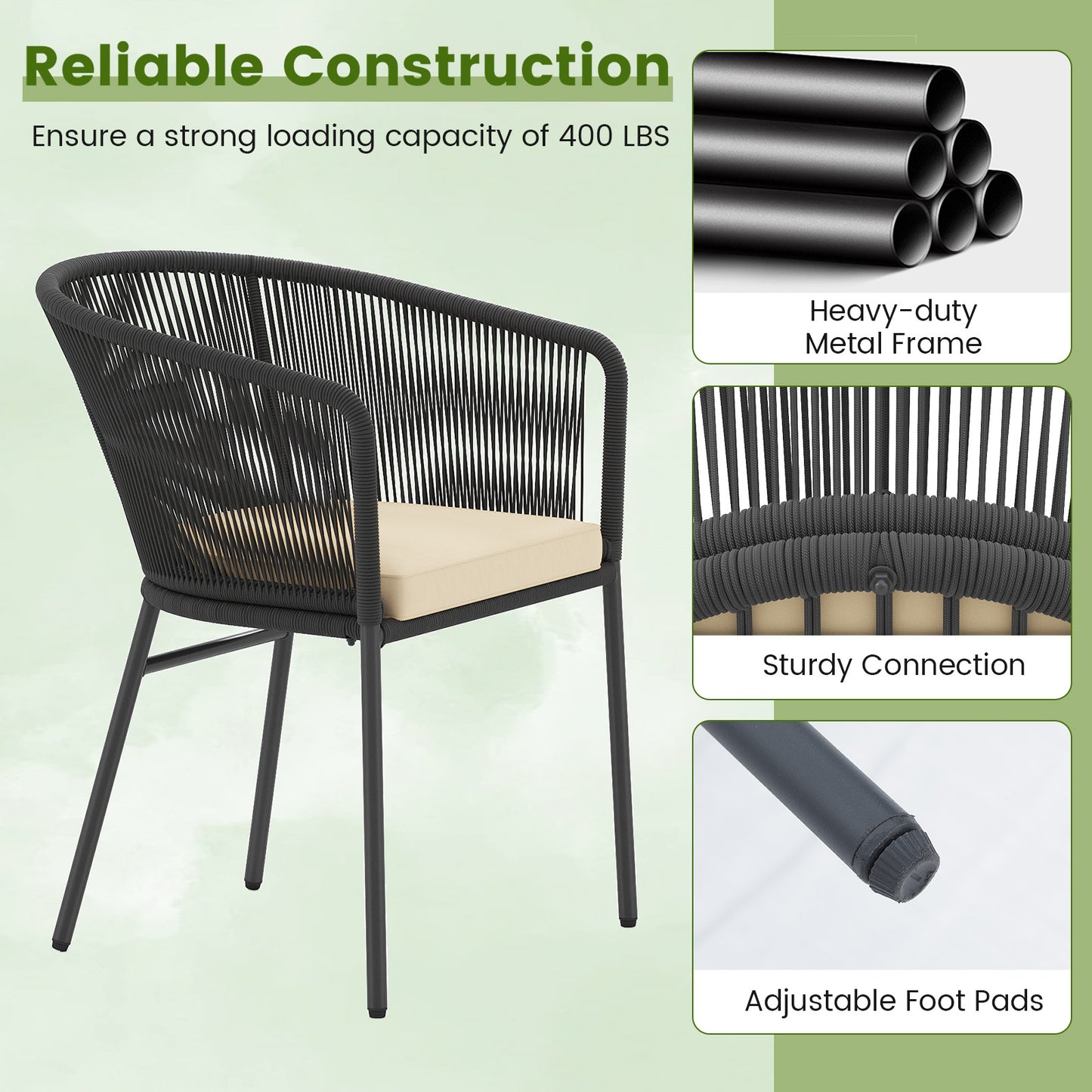 Patio Chairs Set of 4 with Seat Cushion and Curved Backrest for Patio, Black Patio Dining Chairs at Gallery Canada