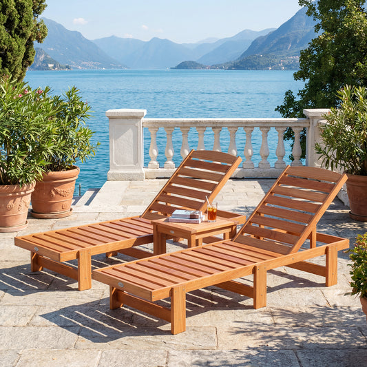Solid Wood Chaise Lounge, Adjustable Backrest, Set of 2, Natural Outdoor Chaise Lounges Natural at Gallery Canada