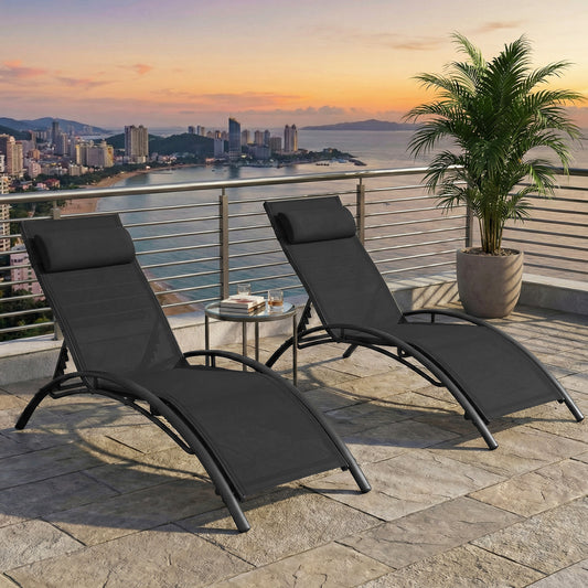 Patio Chaise Lounges Set of 2 Outdoor Recliner with 5-Position Backrest, Black Outdoor Chaise Lounges Black at Gallery Canada