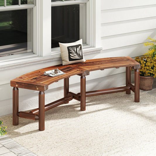 Solid Wood Fire Pit Bench, Outdoor Backless Loveseat, Brown Outdoor Benches Rustic Brown at Gallery Canada