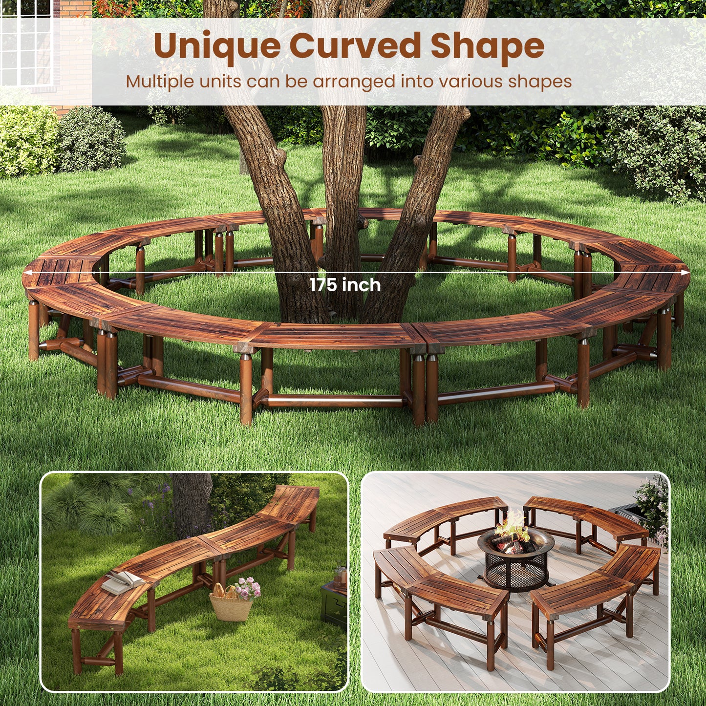 Solid Wood Fire Pit Bench, Outdoor Backless Loveseat, Brown Outdoor Benches at Gallery Canada