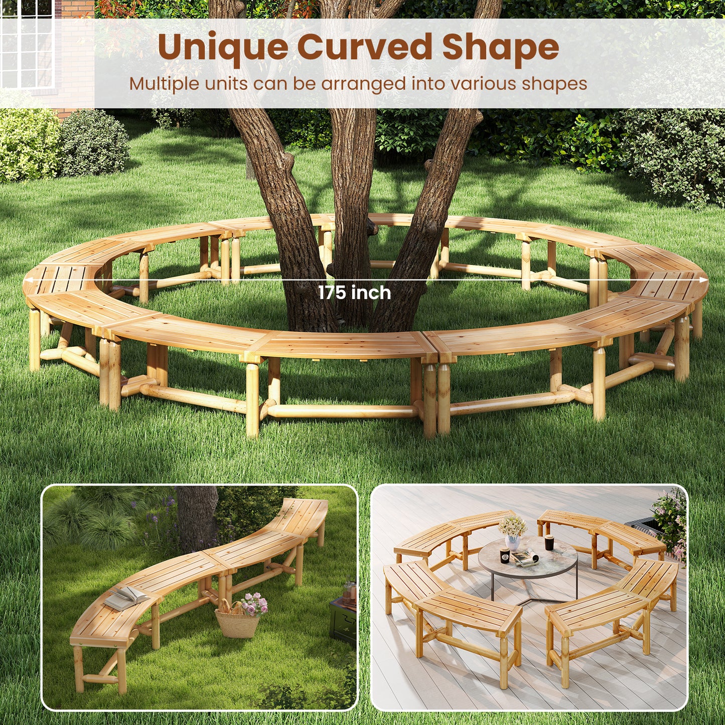 Patio Curved Bench Solid Wood Fire Pit Bench, Natural Outdoor Benches at Gallery Canada