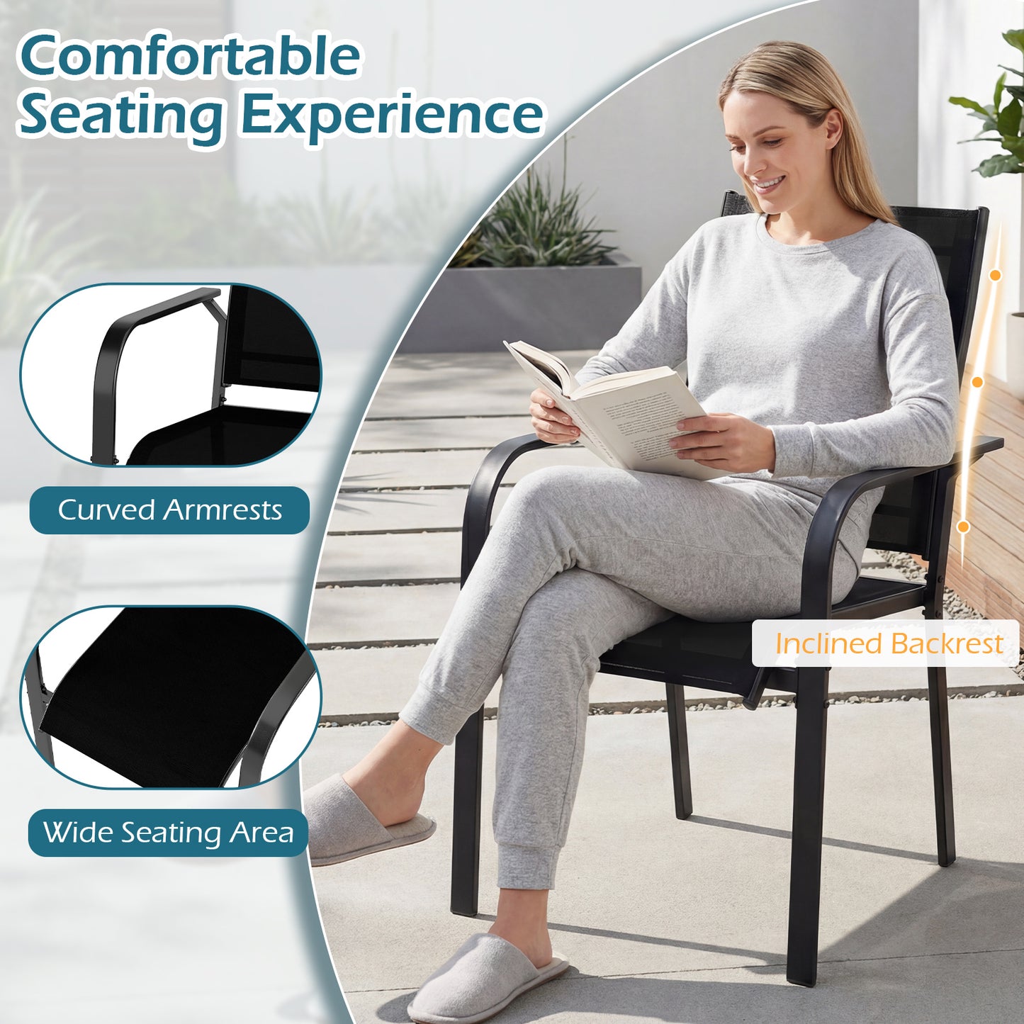 Patio Dining Chairs Set of 2/4/6 Stackable Outdoor Armchairs with Metal Frame-Set of 4 Patio Dining Chairs at Gallery Canada