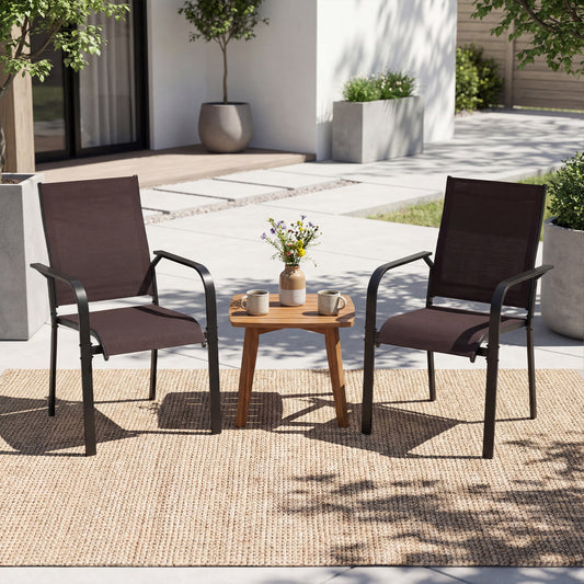 Patio Dining Chairs Set of 2/4/6 Stackable Outdoor Armchairs-Set of 2, Coffee Patio Dining Chairs Coffee at Gallery Canada