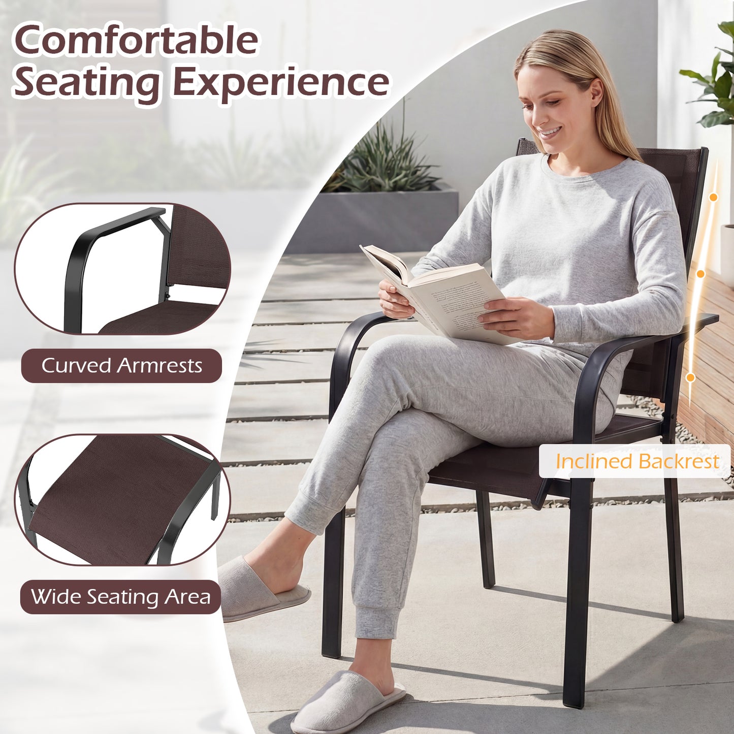 Patio Dining Chairs Set of 2/4/6 Stackable Outdoor Armchairs-Set of 4, Coffee Patio Dining Chairs at Gallery Canada