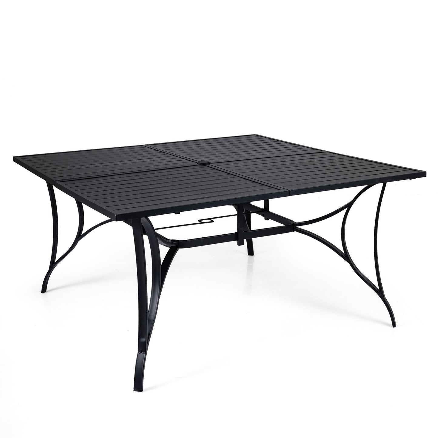Patio Dining Table For 8, With Umbrella Hole, Black