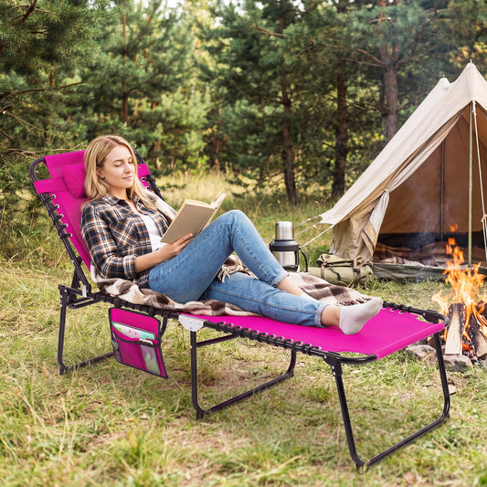 Foldable Recline Lounge Chair, Adjustable Backrest, Footrest, Pink Outdoor Chaise Lounges Pink at Gallery Canada