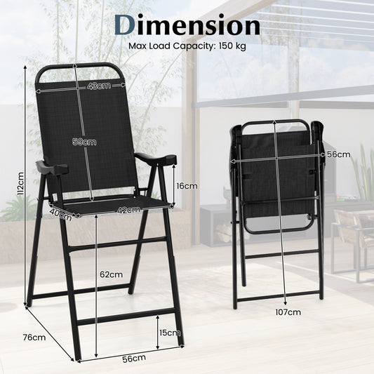 Folding Bar Stool Set of 2, Metal Frame with Footrest, Black Patio Bar Furniture Black at Gallery Canada