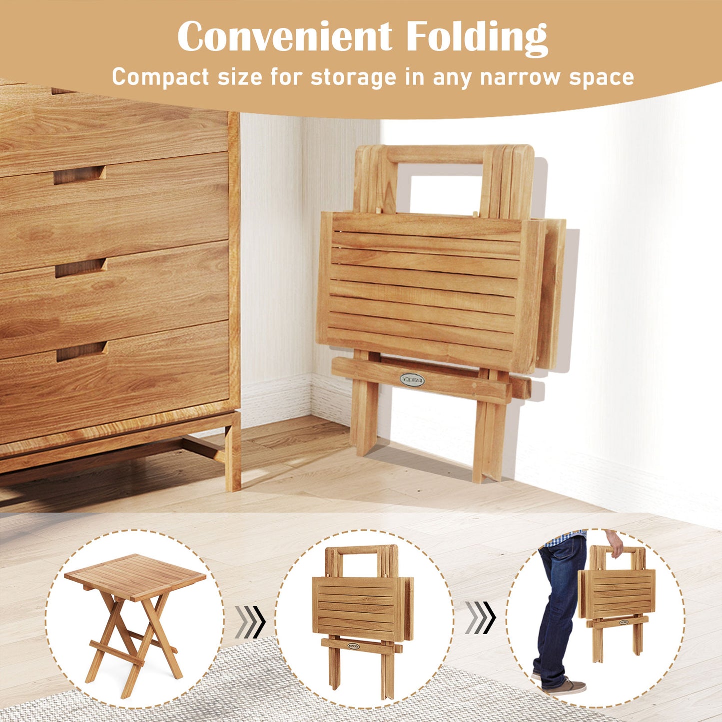 Patio Folding Side Table, X-Shaped Legs, Slatted Tabletop, Natural Patio Coffee Tables at Gallery Canada