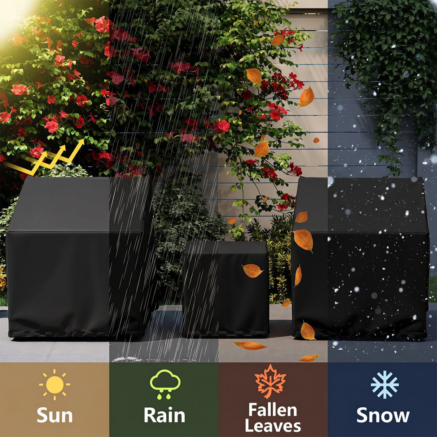 Housse de mobilier de patio imperméable pour ensemble de bistrot de 3 pièces, noir
