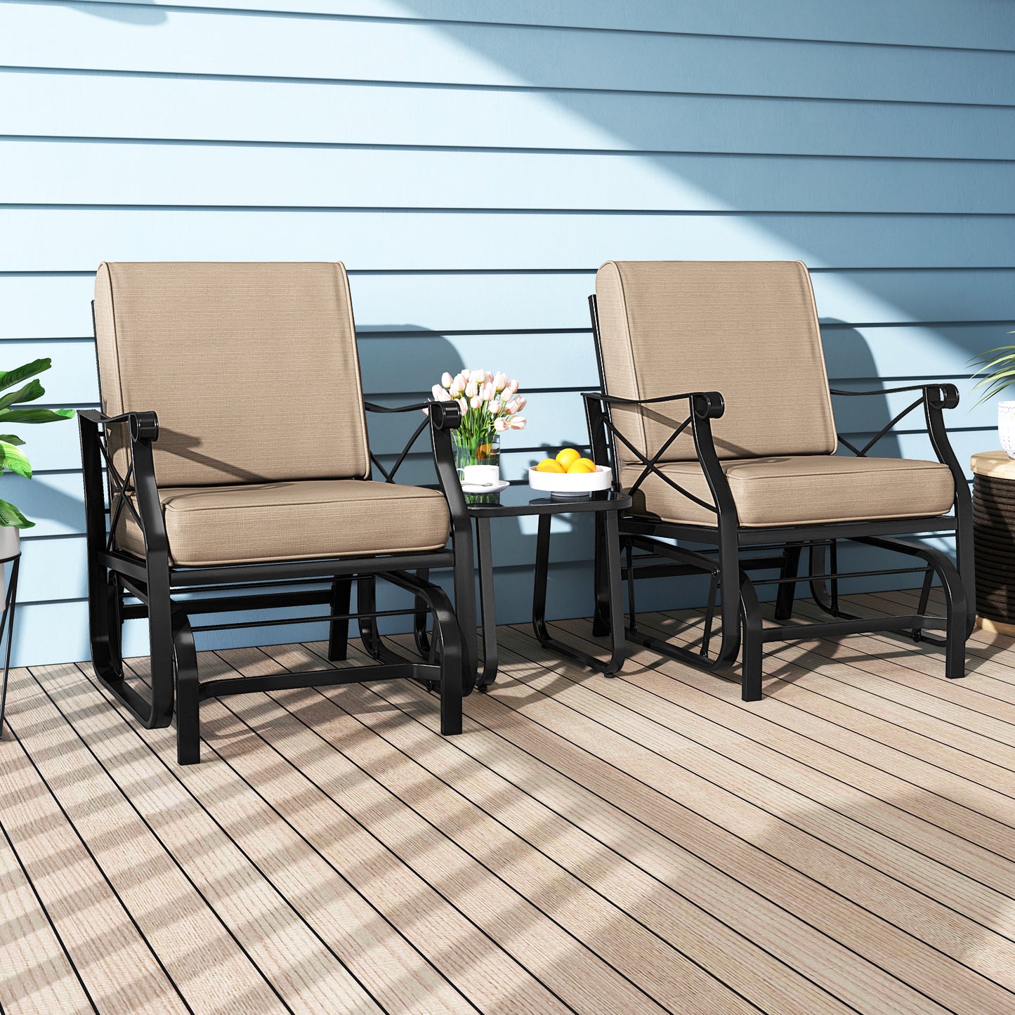 Patio Glider Rocking Chair with Metal Frame and Thick Cushions, Brown Patio Rocking Chairs & Gliders at Gallery Canada