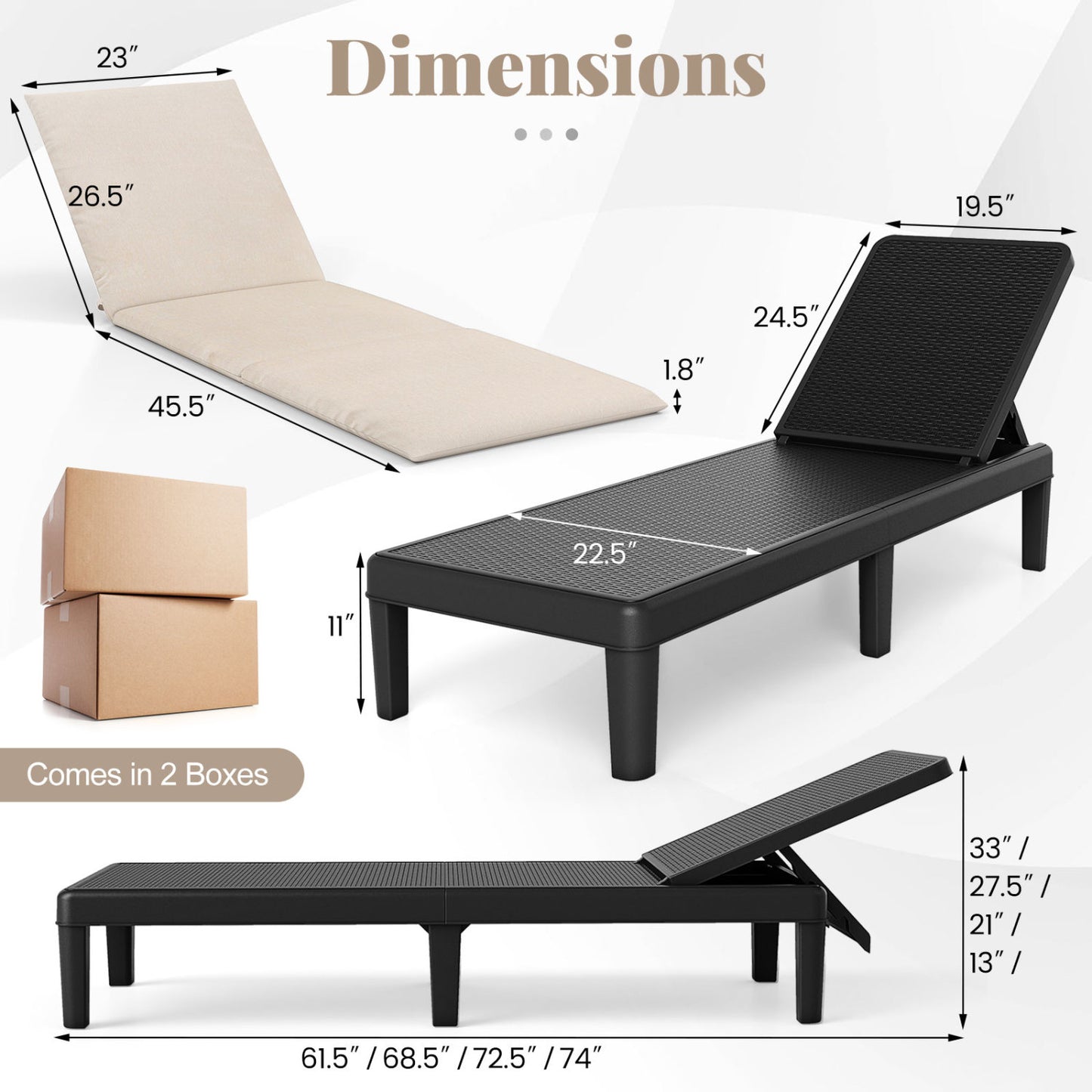 Patio Lounge Chair, Adjustable Backrest, Cushion, White Outdoor Chaise Lounges at Gallery Canada