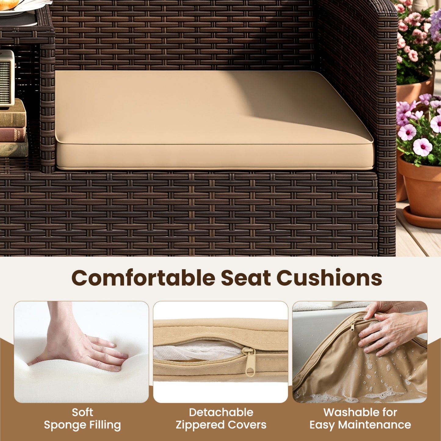 Ensemble patio causeuse en osier 2 places, marron