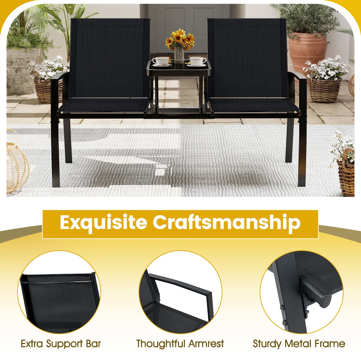 Patio Loveseat with Built-in Table, Black Outdoor Seating & Patio Chairs at Gallery Canada