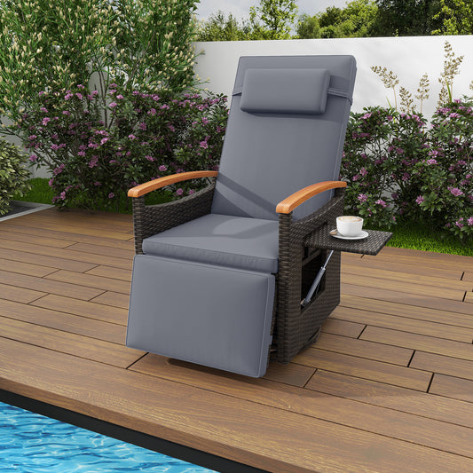 Patio Rattan 360° Swivel Recliner Chair with Adjustable Backrest and Footrest, Gray Outdoor Seating & Patio Chairs Gray at Gallery Canada