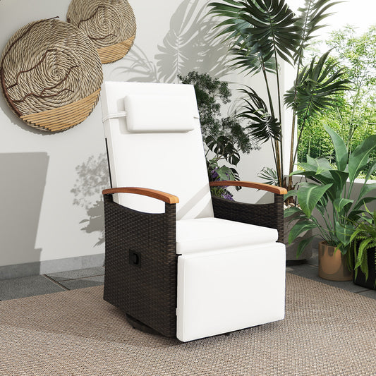 Patio Rattan 360° Swivel Recliner Chair with Adjustable Backrest and Footrest, White Outdoor Seating & Patio Chairs White at Gallery Canada