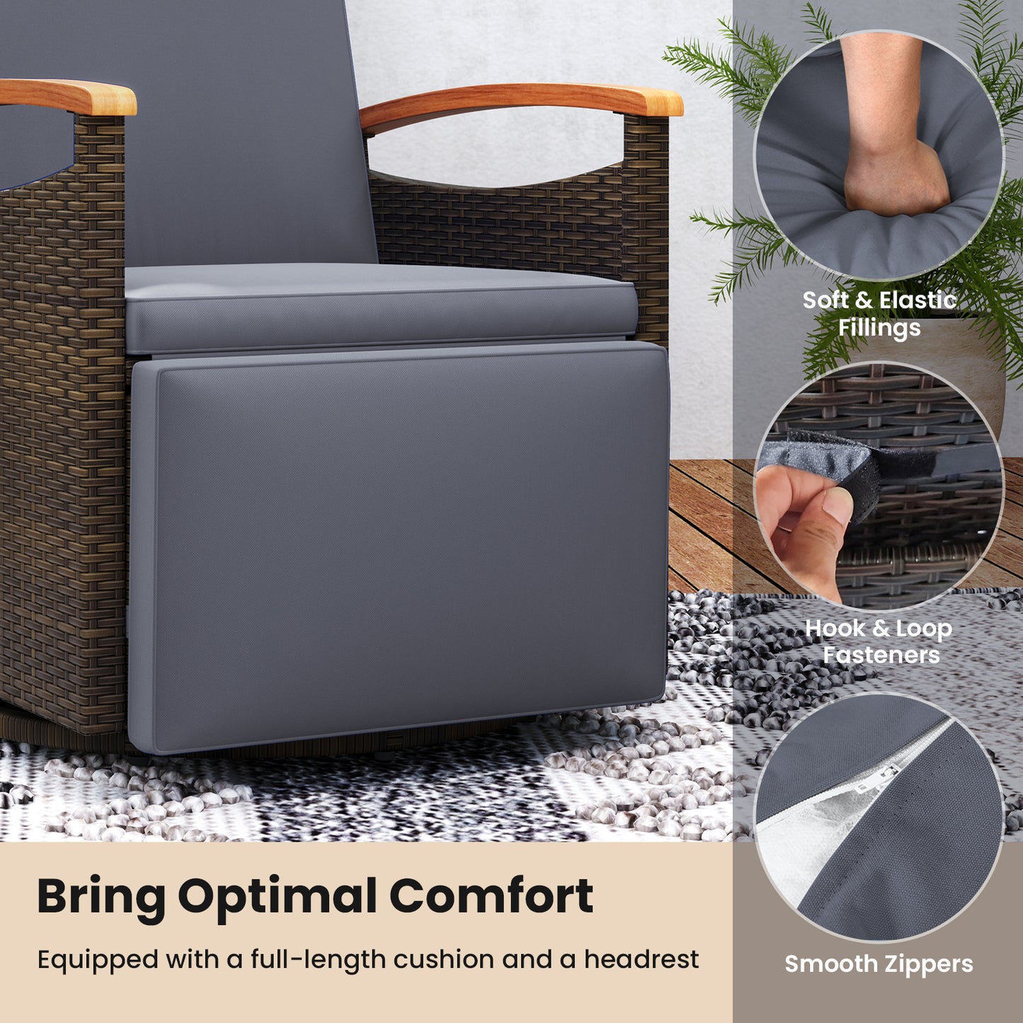 Patio Rattan 360° Swivel Recliner Chair, Adjustable Backrest, Footrest, Gray Outdoor Seating & Patio Chairs at Gallery Canada