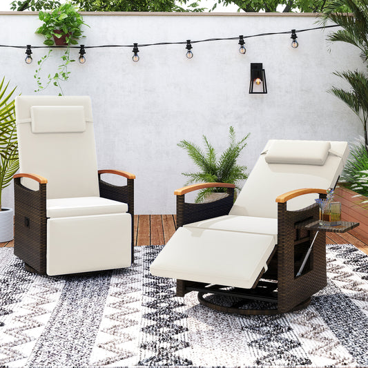 Patio Rattan 360° Swivel Recliner Chair, Adjustable Backrest, Footrest, White Outdoor Seating & Patio Chairs White at Gallery Canada