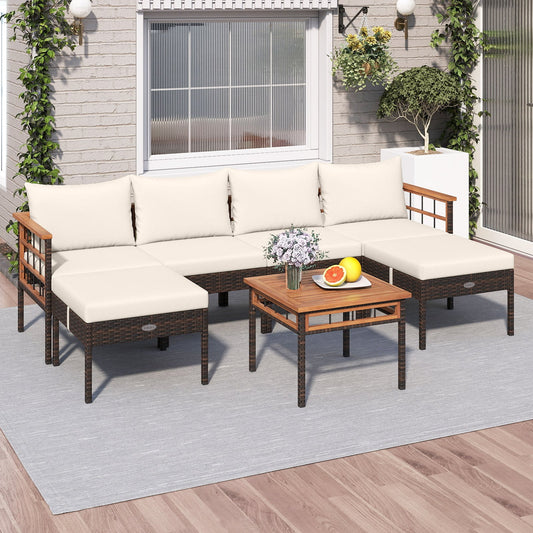 Patio Rattan Chairs with Ottomans and Side Table for Backyard-WH+, White Patio Conversation Sets White at Gallery Canada