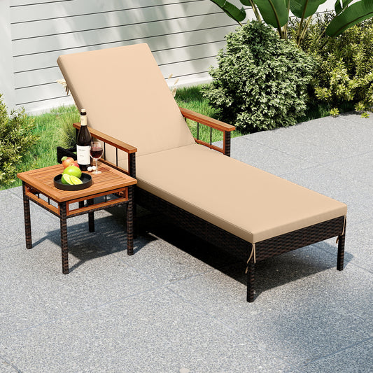 Patio Rattan Chaise Lounge with Side Table and Adjustable Backrest-WH, Brown Patio Conversation Sets Brown at Gallery Canada