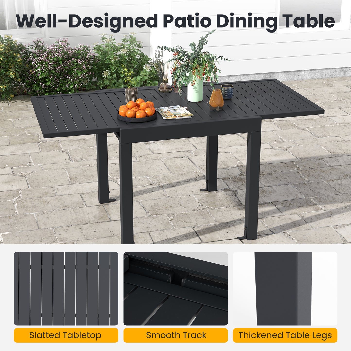 Aluminum Table And Stackable Armchairs Set, Rectangular Slatted Tabletop Patio Dining Sets at Gallery Canada