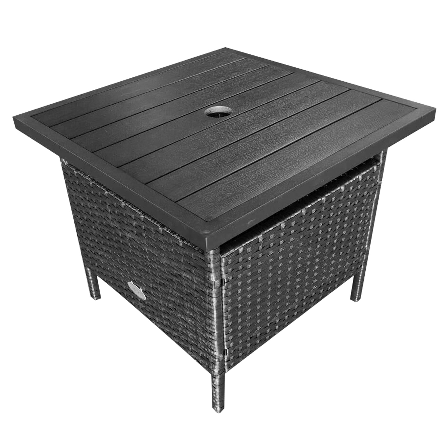 Square Wicker Side Table With Umbrella Hole, Black Patio Coffee Tables Black at Gallery Canada