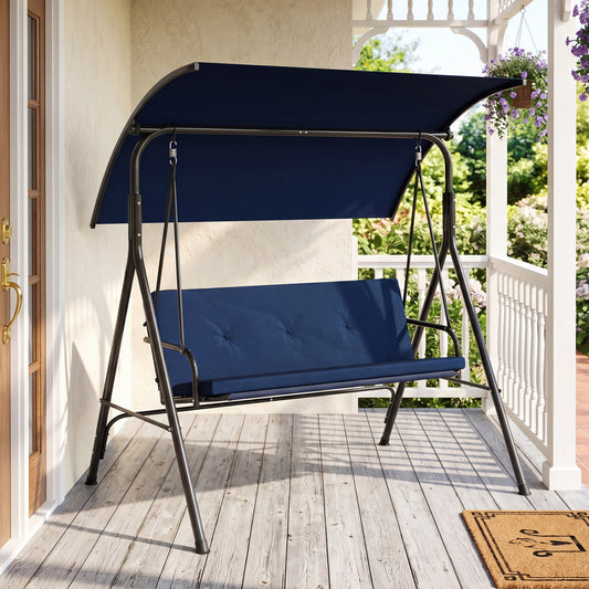 Patio Swing Chair with Adjustable Canopy & Removable Cushion and Metal Stand, Navy Porch Swings Navy at Gallery Canada