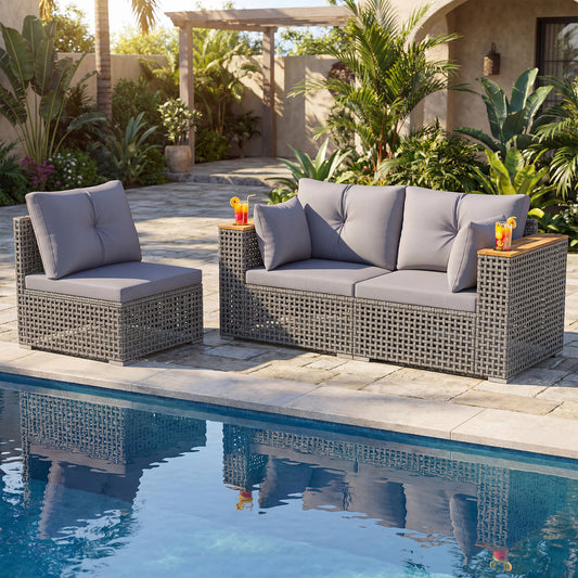Wicker Sectional Set, 1 Armless and 2 Corner Sofas, Gray Outdoor Sectionals Gray at Gallery Canada