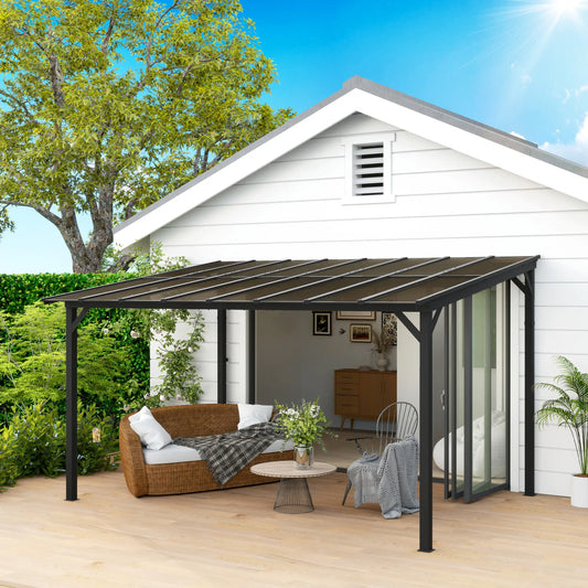 10' x 14' Hardtop Gazebo, Wall Mounted, Free Standing, UPF 50+, Waterproof Roof Pergolas Dark Grey at Gallery Canada