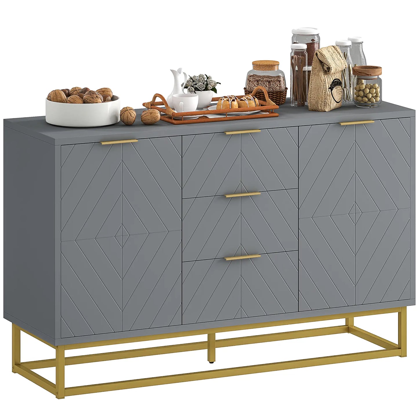 Sideboard Storage Cabinet, 3 Drawers, Adjustable Shelves, Grey Bar Cabinets at Gallery Canada