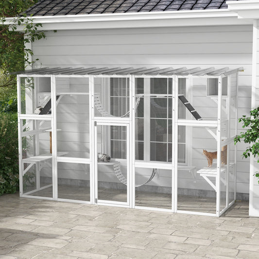 Large Outdoor Catio, Condos, Platforms, Doors, Ladders, Weather-Resistant Roof, White Outdoor Cat Enclosures White at Gallery Canada