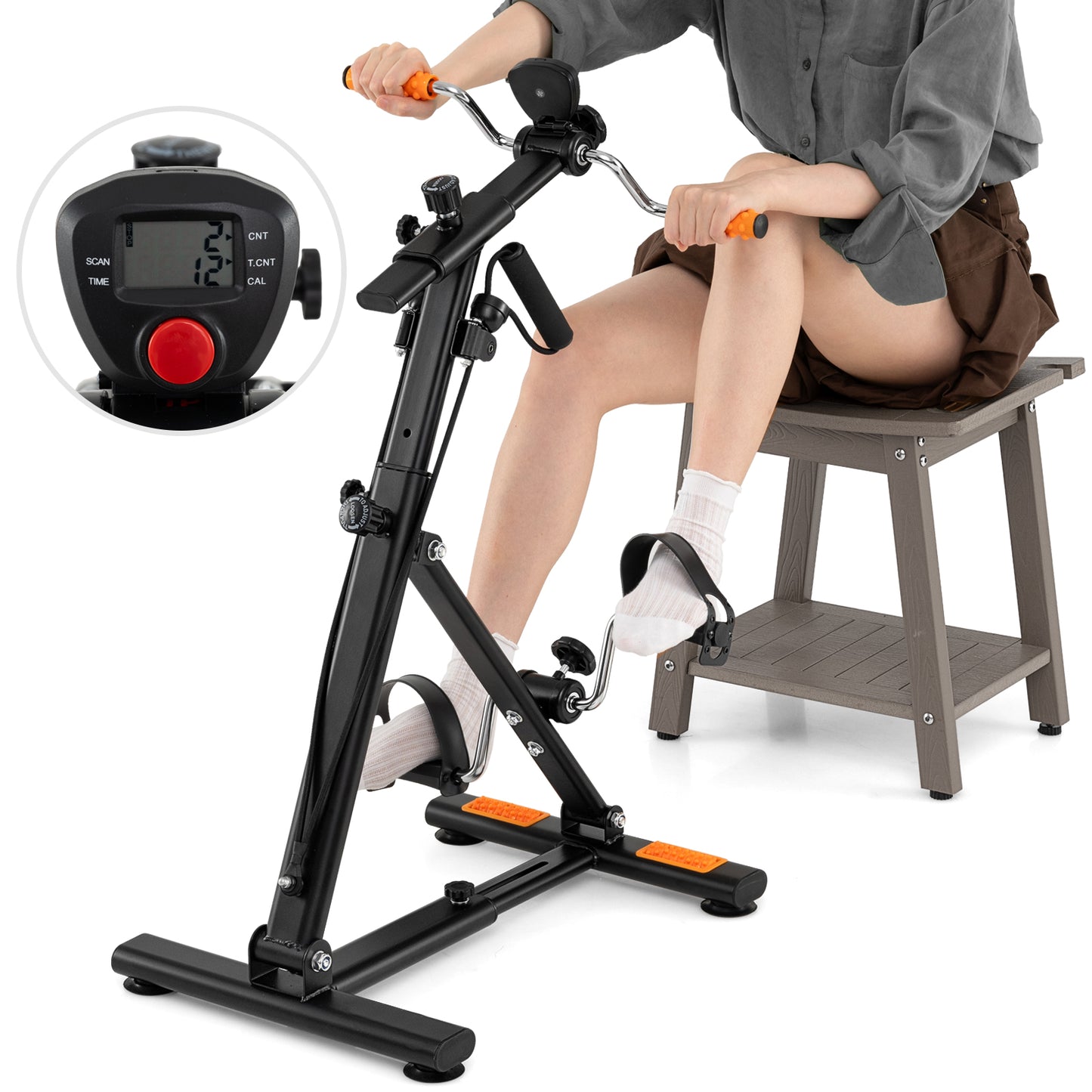 Pedal Exerciser with Adjustable Resistance for Arm and Leg Workout, Orange Exercise Bikes at Gallery Canada