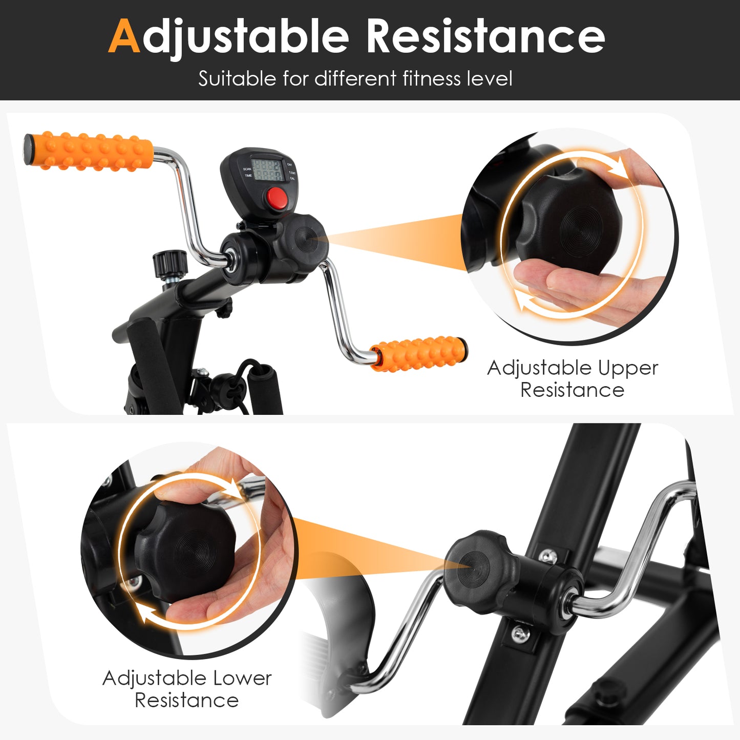 Pedal Exerciser, Adjustable Resistance, Arm Leg Workout, Orange Exercise Bikes at Gallery Canada