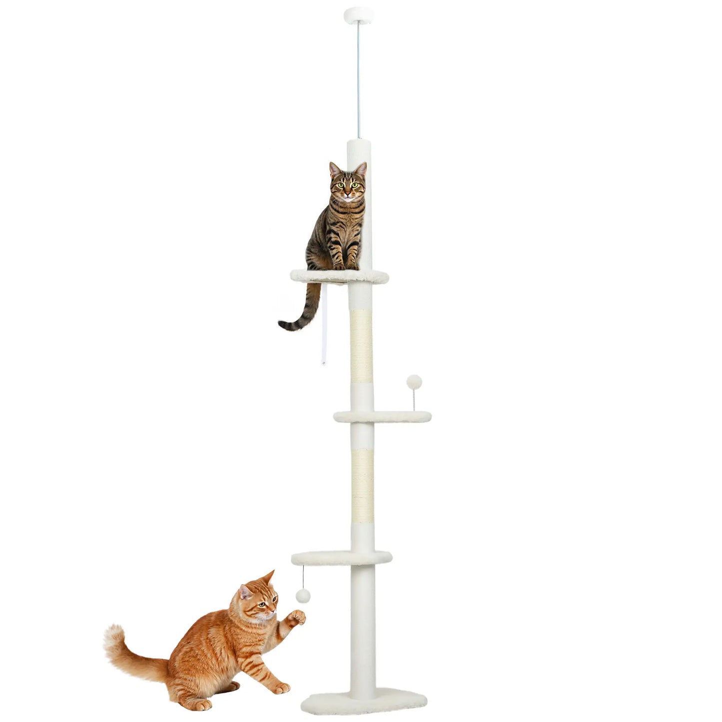 88.5"-100.5" Floor to Ceiling Cat Tree, Scratching Posts, Cloud Platforms, Cream Floor to Ceiling Cat Trees at Gallery Canada