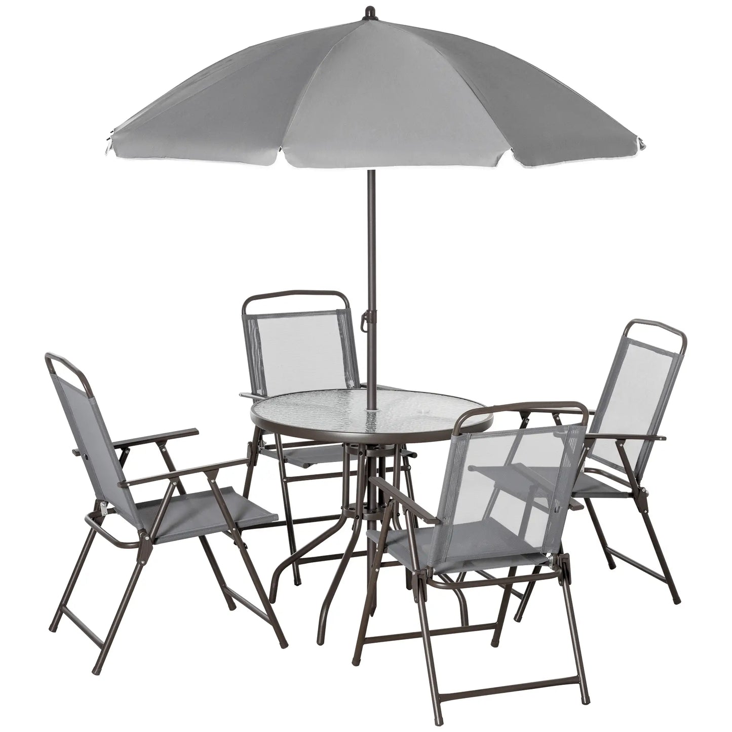 6-Piece Outdoor Dining Set, Round Table, 4 Folding Chairs, Grey Outdoor Dining Sets at Gallery Canada