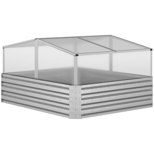 Steel Planters for Outdoor Plants with Greenhouse Galvanized Raised Garden Bed for Flowers, Herbs, Vegetables, Silver - Gallery Canada