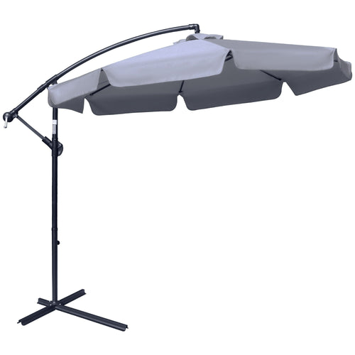 9FT Offset Hanging Patio Umbrella Cantilever Umbrella with Easy Tilt Adjustment, Cross Base and 8 Ribs for Backyard, Poolside, Lawn and Garden, Dark Grey
