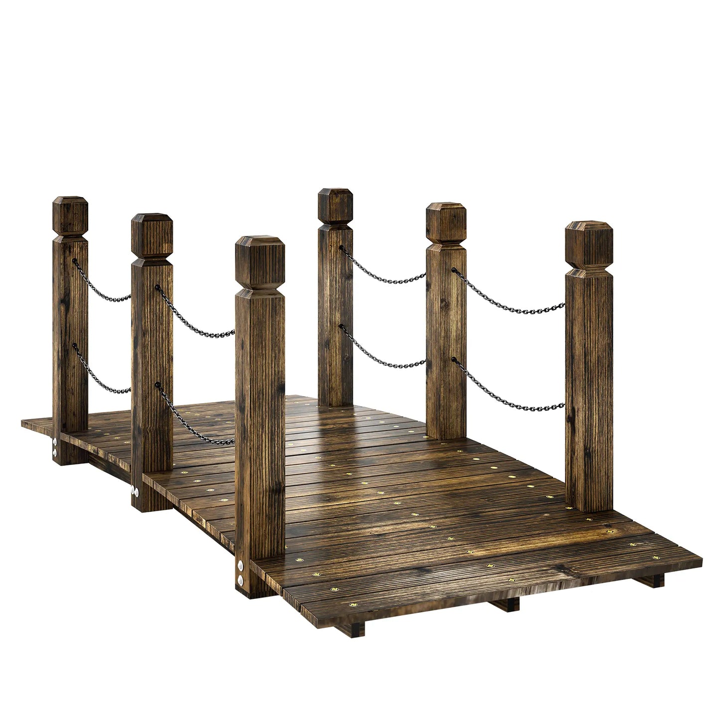 Garden Bridge, Carbonized Wood, Chain Handrails, 5ft Garden Decor at Gallery Canada