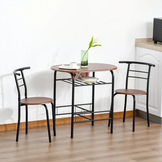 Oval Dining Table Set of 3, Kitchen Table and Chairs with Storage, Natural Bar Sets Black, Natural at Gallery Canada