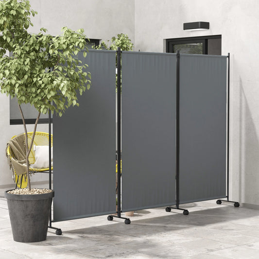 Folding Room Divider with Wheels, Privacy Screen, 6ft Tall Side Awnings Dark Grey at Gallery Canada
