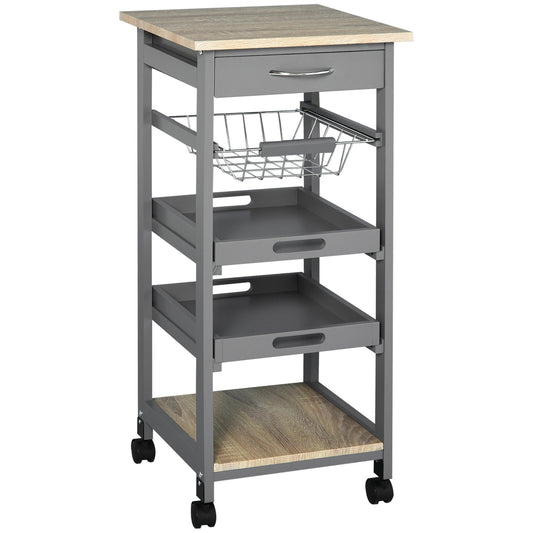 Rolling Kitchen Island Cart, Mobile Utility Storage Cart with Drawer, Wire Storage Basket, Removable Tray, Grey at Gallery Canada
