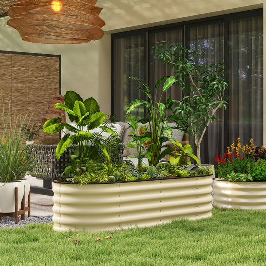 5 x 2 x 1.5 FT Galvanized Steel Raised Garden Bed, Cream White