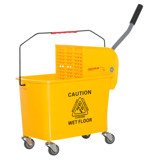5 Gallon Commercial Mop Bucket with Side Press Wringer on Wheels, Yellow - Gallery Canada