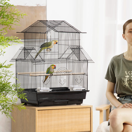 25" Cage à oiseaux avec perchoir, balançoire, distributeur de nourriture, plateau amovible