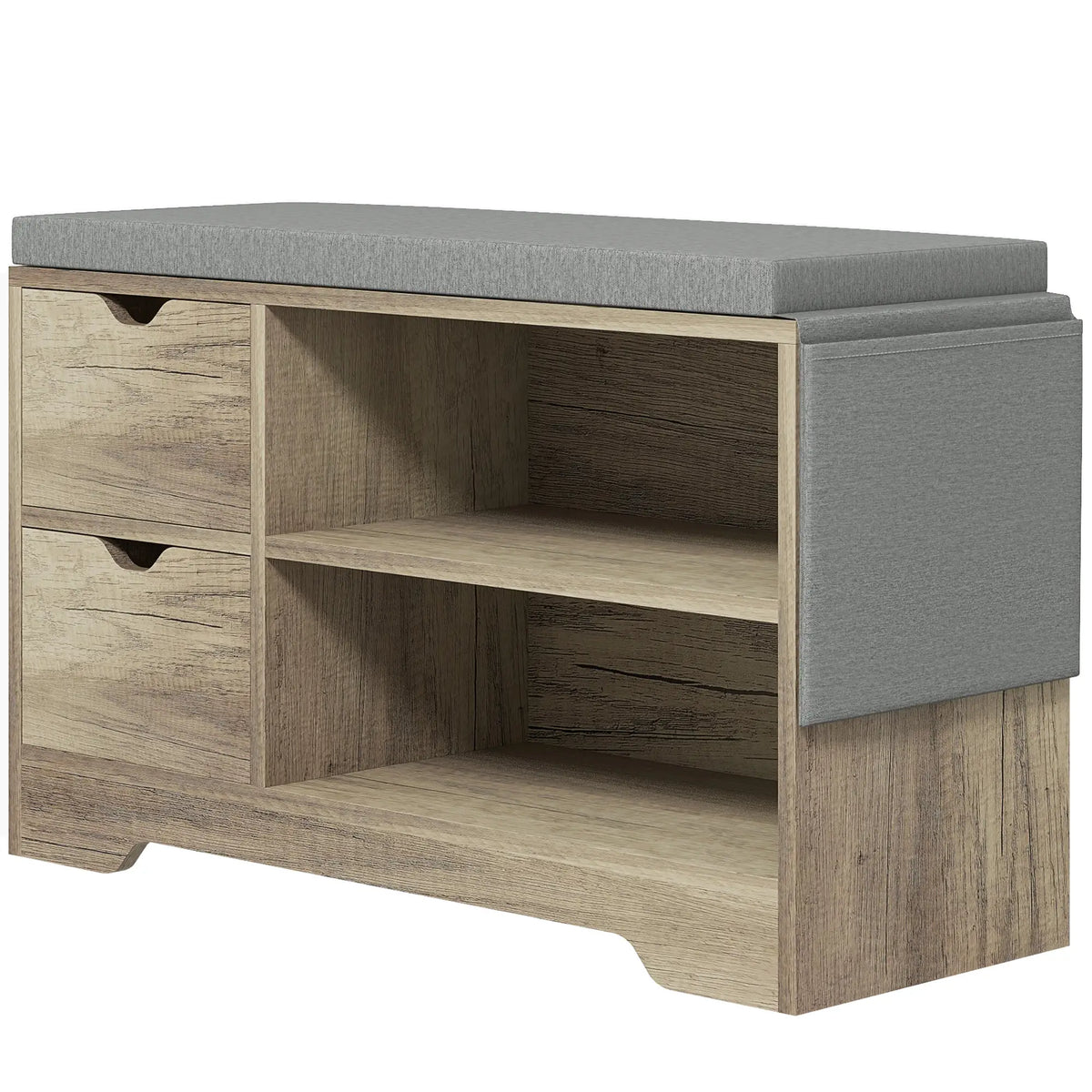 Upholstered Shoe Storage Bench With Seat, Drawer, Open Shelves, Grey Shoe Storage Cabinets & Racks at Gallery Canada